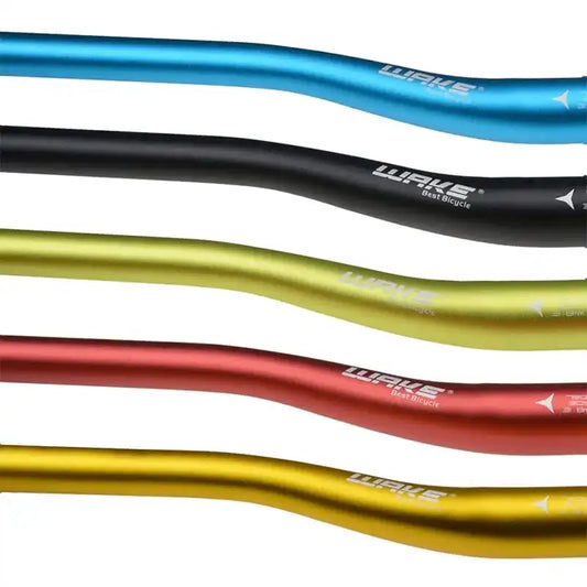 WAKE alloy MTB riser handlebar close-up showing all colour options