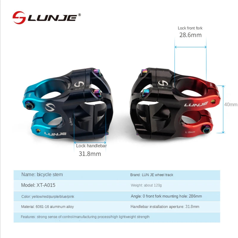 Lunje X Style MTB Stem Dimensions – 31.8mm Handlebar, 28.6mm Fork, 35mm Center Distance, 40mm Height