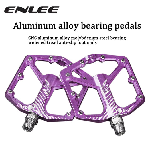 ENLEE Enduro Flat Pedals — purple aluminium MTB platform pedal pair