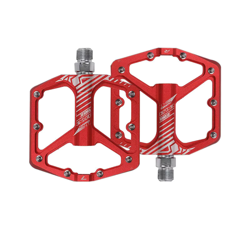 ENLEE Enduro Flat Pedals — Red — CNC aluminium MTB platform pedal