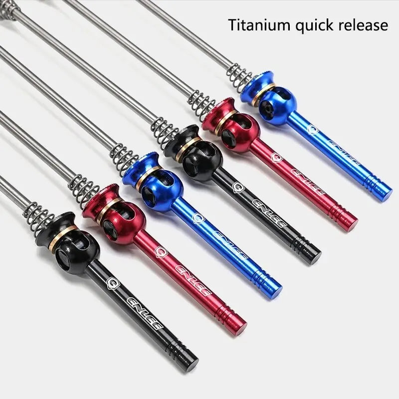 ENLEE Titanium Skewers installed on mountain bike hubs