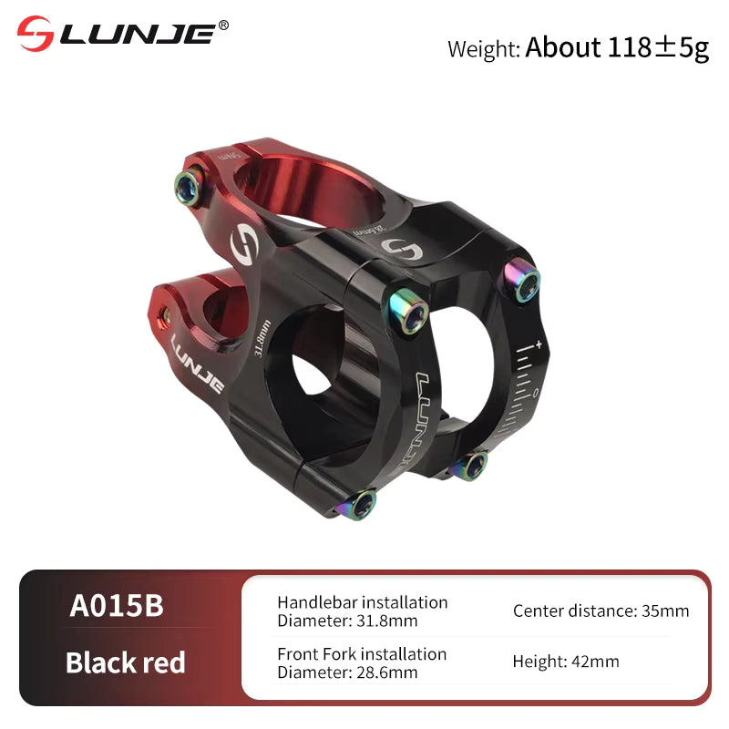 Lunje CNC MTB Stem Black Red Duo-Tone – 31.8mm Trail Enduro Stem