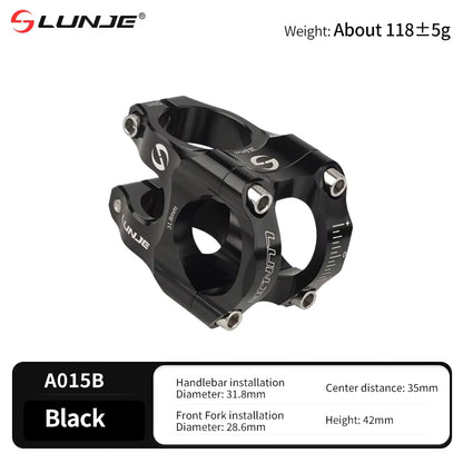 Lunje CNC MTB Stem Anodized Black – 125g Lightweight Mountain Bike Stem