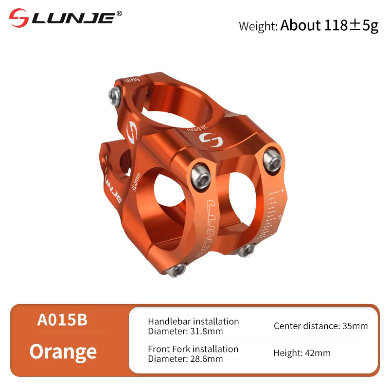 Lunje CNC MTB Stem Orange 45mm – CNC Machined 31.8mm Handlebar Clamp