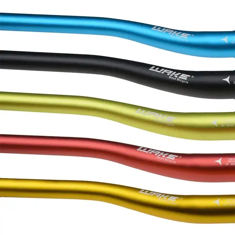 WAKE alloy MTB riser handlebar close-up showing all colour options