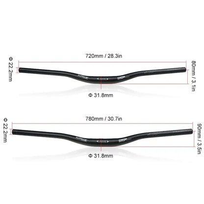 WAKE alloy handlebar dimensions: 720mm with 80mm rise and 780mm with 90mm rise, 31.8mm clamp diameter, 22.2mm bar ends