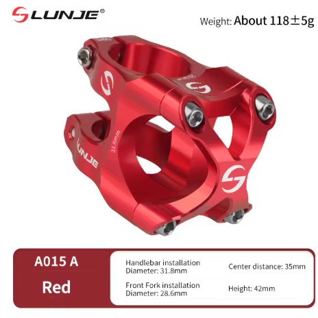 Lunje A015 X Style MTB Stem Red – 31.8mm Handlebar, 28.6mm Fork, 35mm Reach, 118g