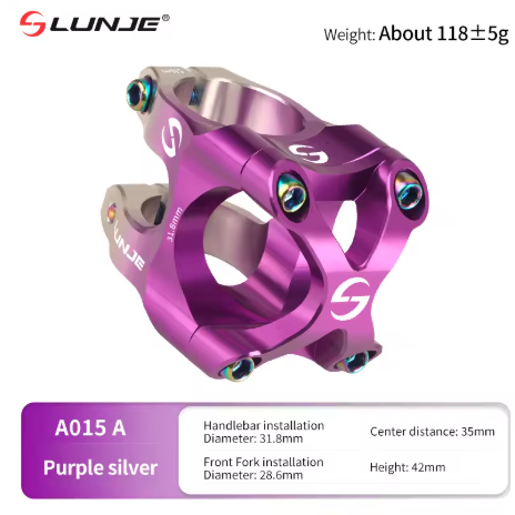 Lunje A015 X Style MTB Stem Purple Silver Duo-Tone – 31.8mm CNC Aluminum MTB Stem
