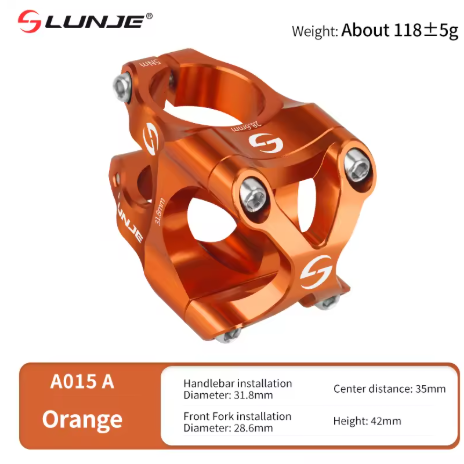 Lunje A015 X Style MTB Stem Orange – 31.8mm Handlebar, 28.6mm Fork, 35mm Reach, 118g