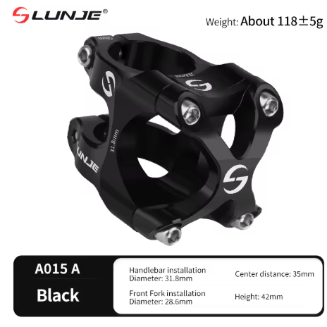 Lunje A015 X Style MTB Stem Black – 31.8mm Handlebar, 28.6mm Fork, 35mm Reach, 118g