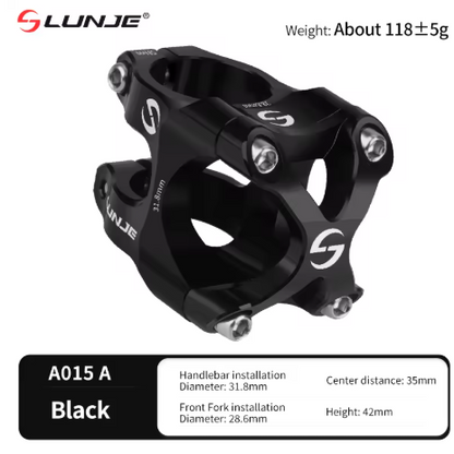 Lunje A015 X Style MTB Stem Black – 31.8mm Handlebar, 28.6mm Fork, 35mm Reach, 118g