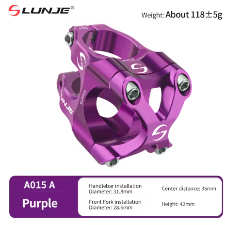 Lunje A015 X Style MTB Stem Purple – 31.8mm Handlebar, 28.6mm Fork, 35mm Reach, 118g