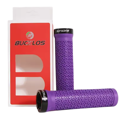 Bucklos MTB Lock-On Grips Purple — 130mm rubber lock-on MTB grips, wave-pattern knurl texture