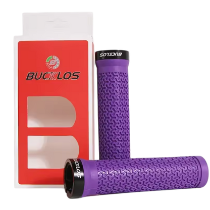 Bucklos MTB Lock-On Grips Purple — 130mm rubber lock-on MTB grips, wave-pattern knurl texture