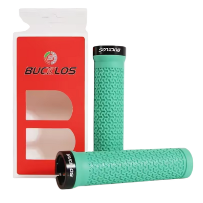 Bucklos MTB Lock-On Grips Green — 130mm rubber lock-on MTB grips for trail and enduro riding