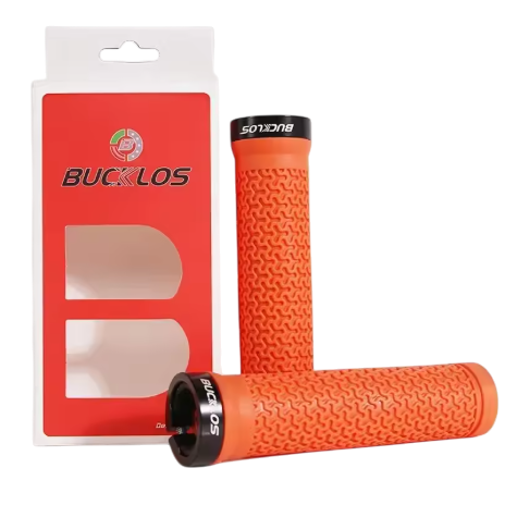 Bucklos MTB Lock-On Grips Orange — 130mm rubber lock-on MTB handlebar grips, single alloy collar