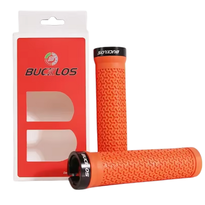 Bucklos MTB Lock-On Grips Orange — 130mm rubber lock-on MTB handlebar grips, single alloy collar