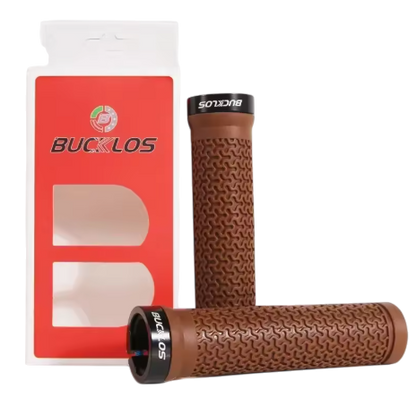 Bucklos MTB Lock-On Grips Brown — 130mm rubber lock-on MTB handlebar grips with alloy lock collar